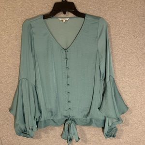 Bell sleeved teal sheer top